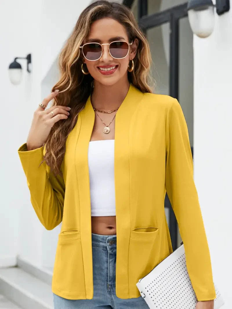Chic Open Front Blazer with Stylish Pockets for Women