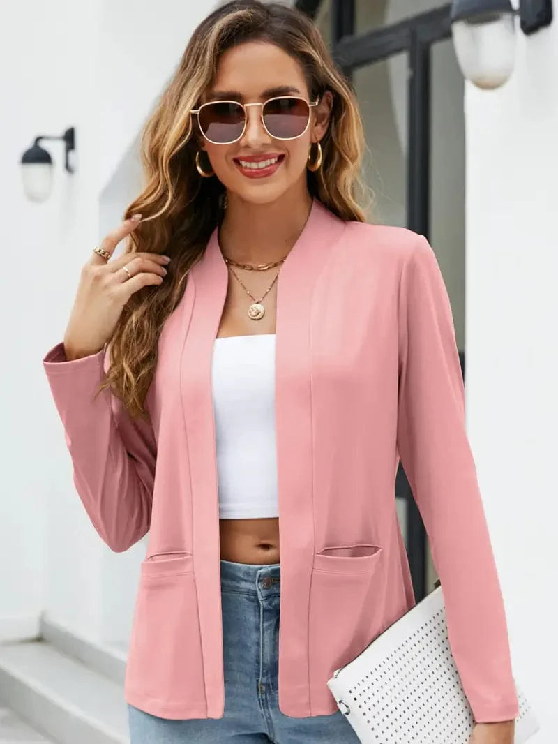 Chic Open Front Blazer with Stylish Pockets for Women