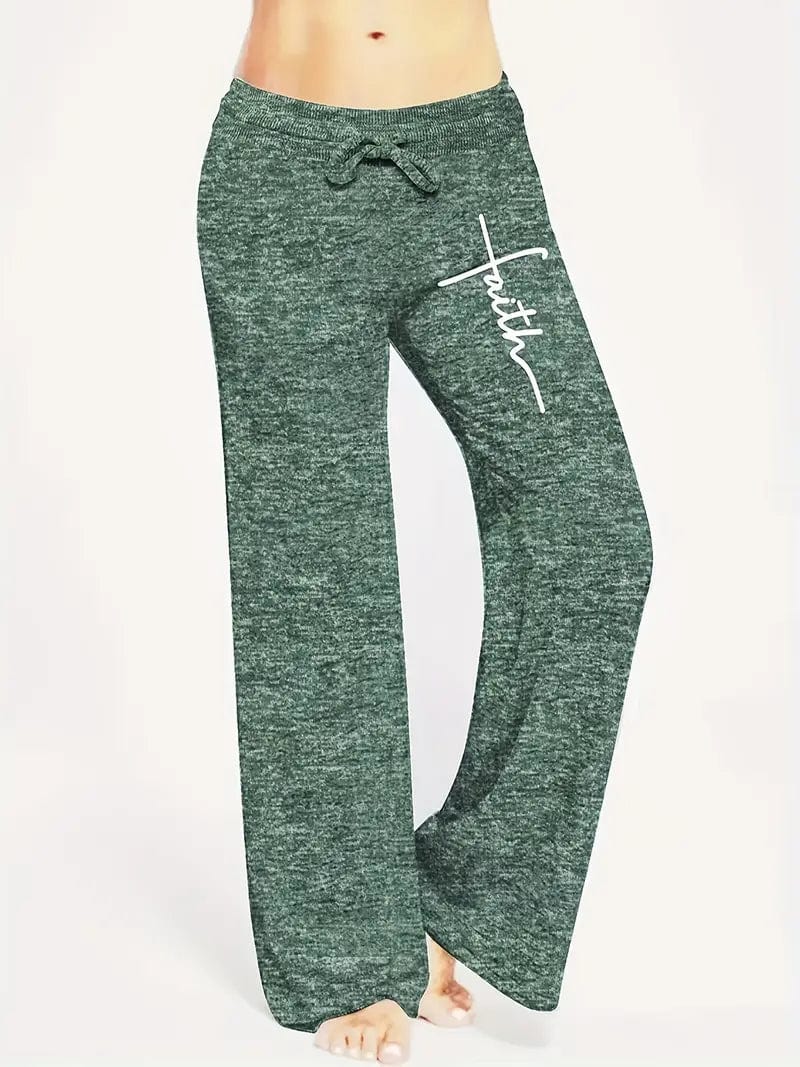 Comfy Drawstring Pants with Faith Cross Print for Women