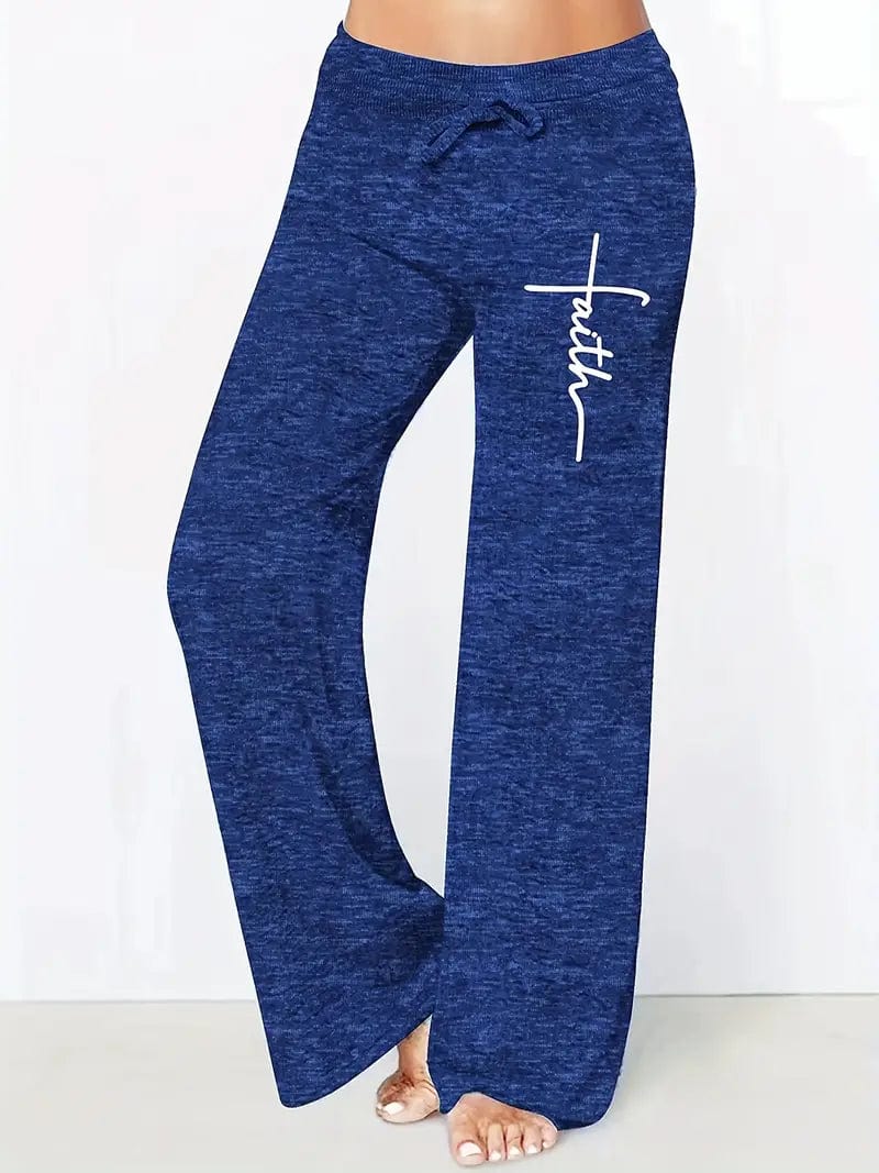 Comfy Drawstring Pants with Faith Cross Print for Women