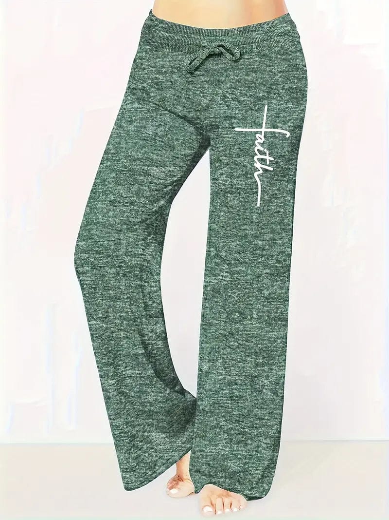 Comfy Drawstring Pants with Faith Cross Print for Women