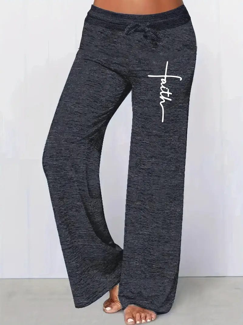 Comfy Drawstring Pants with Faith Cross Print for Women