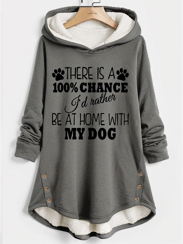 Cozy Sherpa Fleece Lined Women's Hoodie Sweatshirt with Letter Print and Button Detail