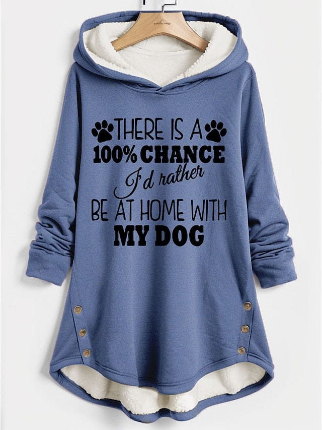 Cozy Sherpa Fleece Lined Women's Hoodie Sweatshirt with Letter Print and Button Detail