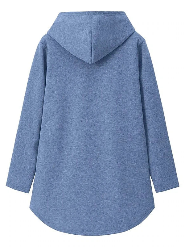 Cozy Sherpa Fleece Lined Women's Hoodie Sweatshirt with Letter Print and Button Detail