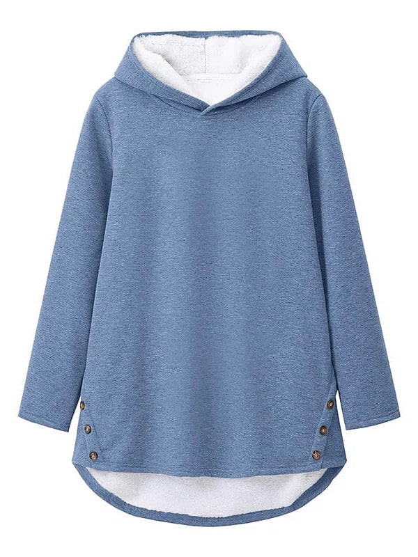 Cozy Sherpa Fleece Lined Women's Hoodie Sweatshirt with Letter Print and Button Detail