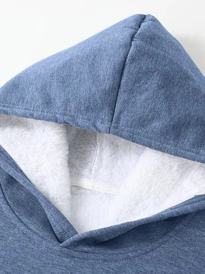 Cozy Sherpa Fleece Lined Women's Hoodie Sweatshirt with Letter Print and Button Detail