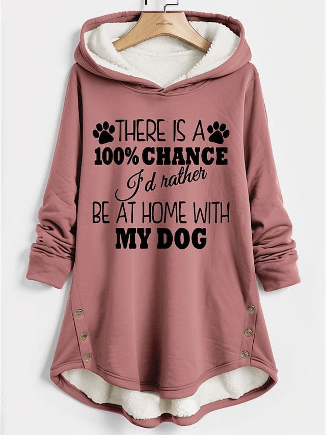Cozy Sherpa Fleece Lined Women's Hoodie Sweatshirt with Letter Print and Button Detail