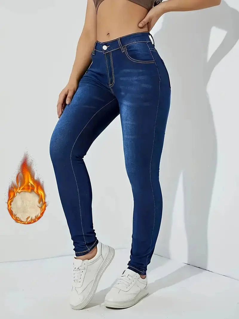 Cozy Skinny Denim Jeans for Women with Slant Pockets