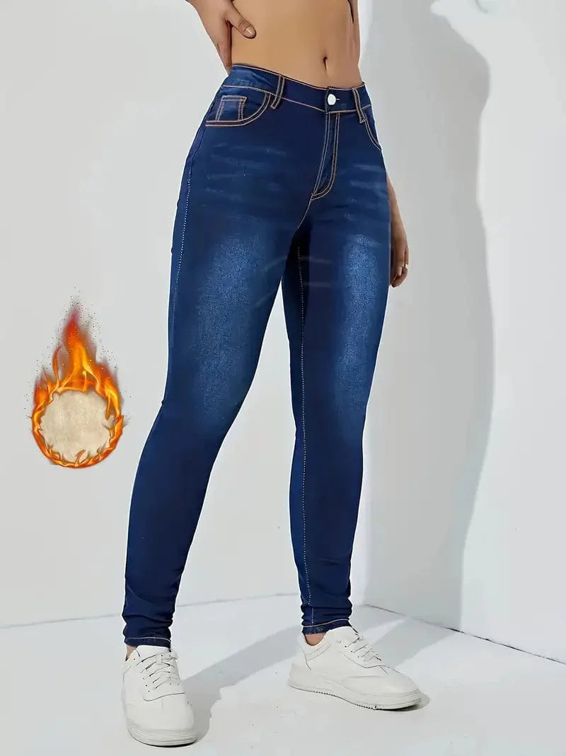 Cozy Skinny Denim Jeans for Women with Slant Pockets