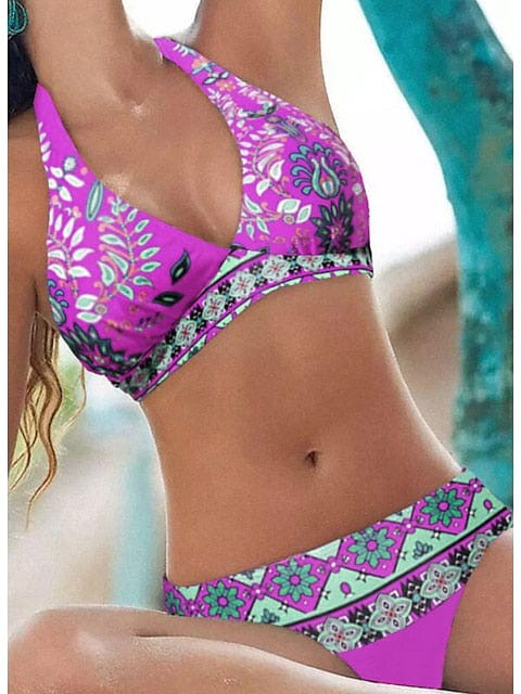 Floral Print Halter Neck Bikini Set for Women