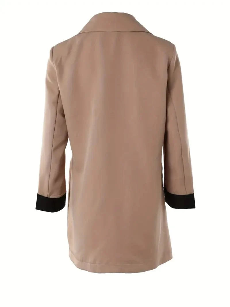 Lapel Blazer with Button Front, Women's Casual Long Sleeve Office Outerwear