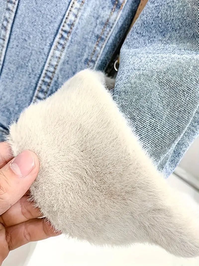 Reversible Women's Winter Denim Coat with Fleece Lining and Loose Fit Flap Pockets