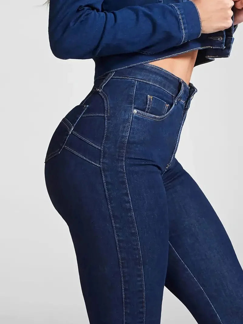 Slim Fit High Waist Patchwork Denim Jeans for Women