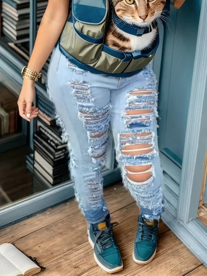 Distressed Blue Skinny Denim Jeans for Women