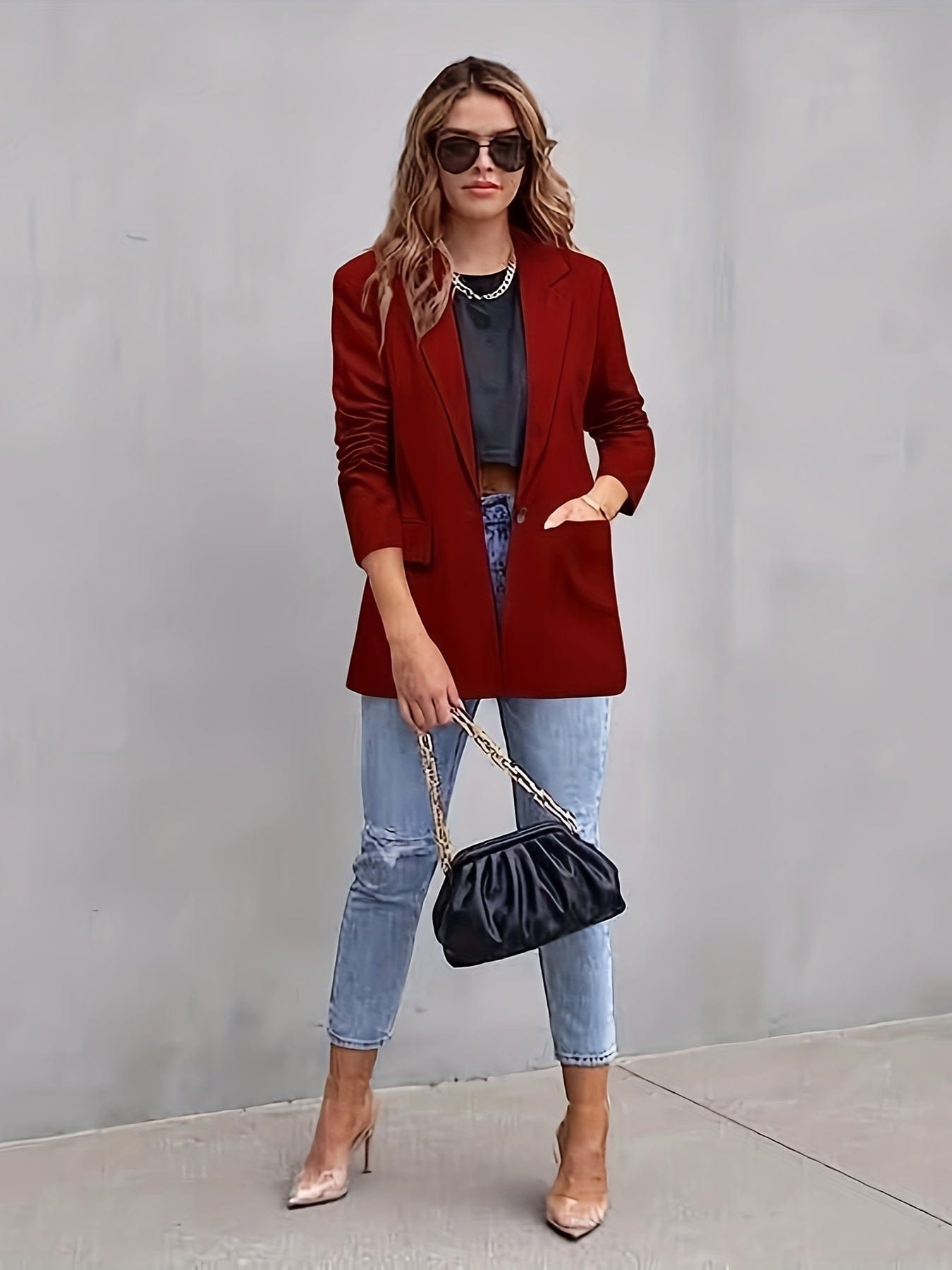 Office Work Lapel Stylish Button Front Blazer