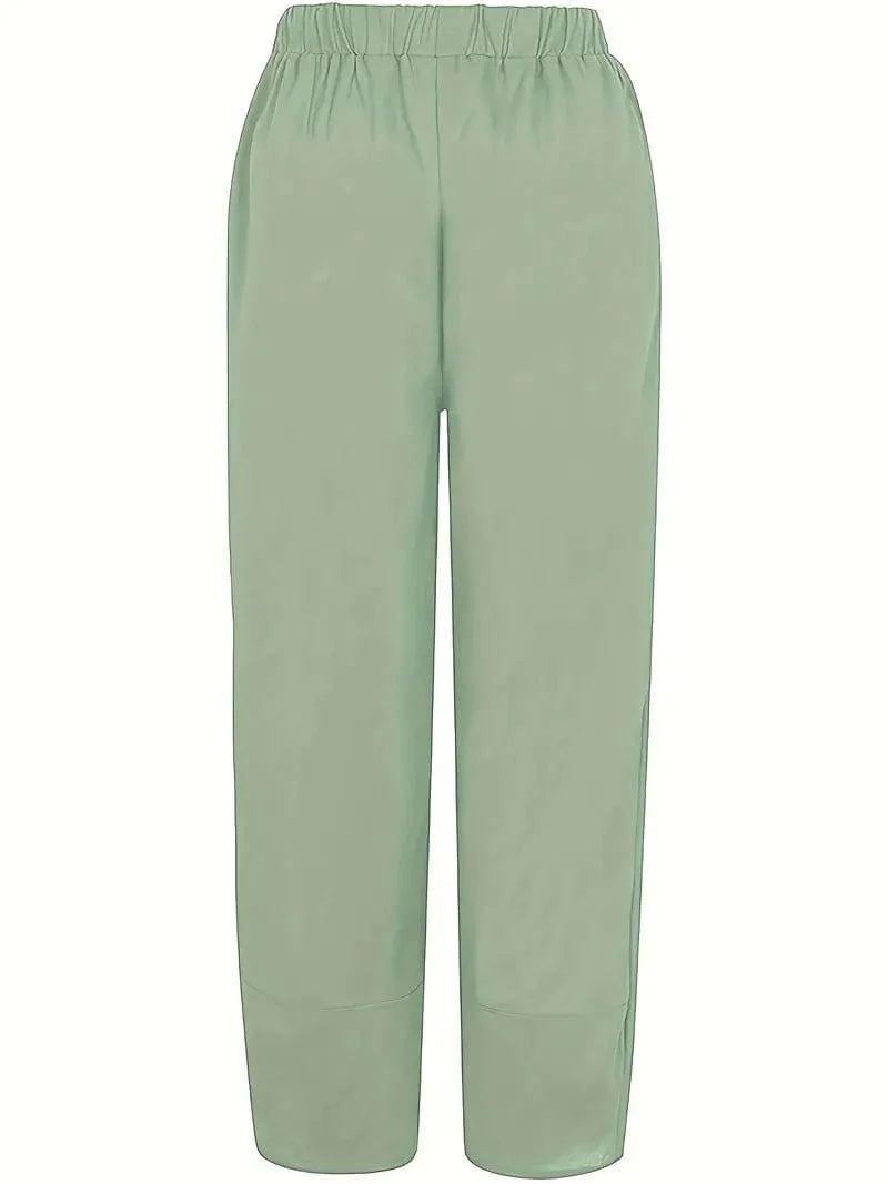 Elastic Cropped Trousers in Solid Color, Comfy Loose Fit for Spring & Summer, Women's Apparel