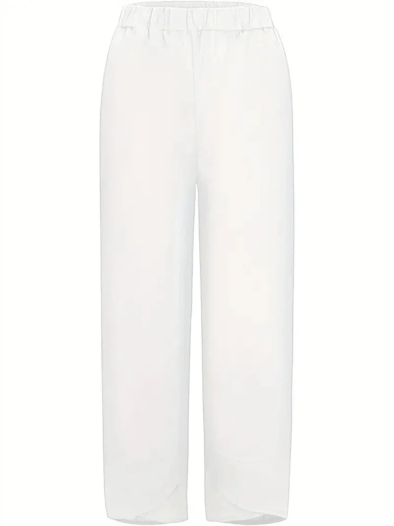 Elastic Cropped Trousers in Solid Color, Comfy Loose Fit for Spring & Summer, Women's Apparel