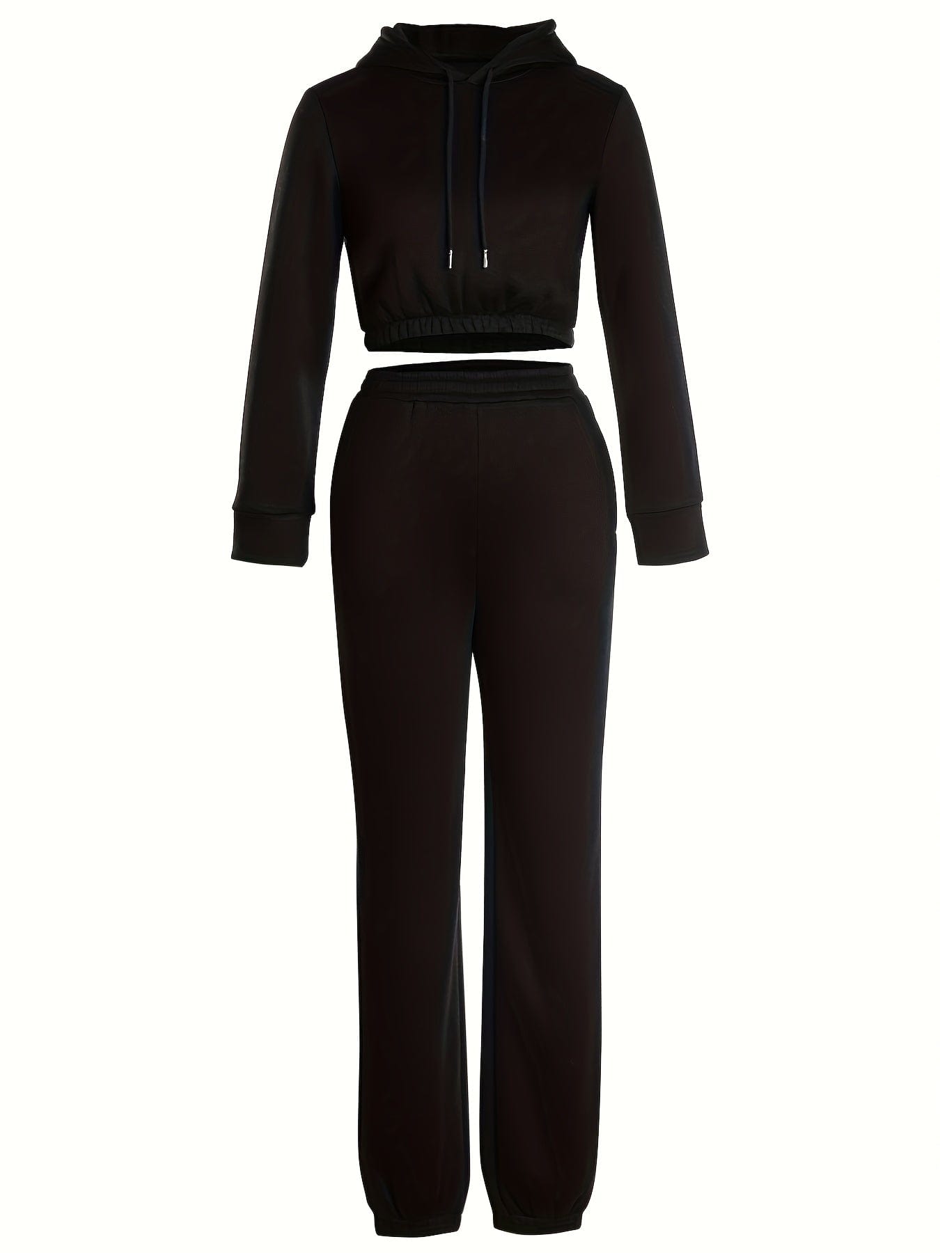 Elastic Hem Fleece Lining Drawstring Hoodie & Jogging Pants Two-Piece Set