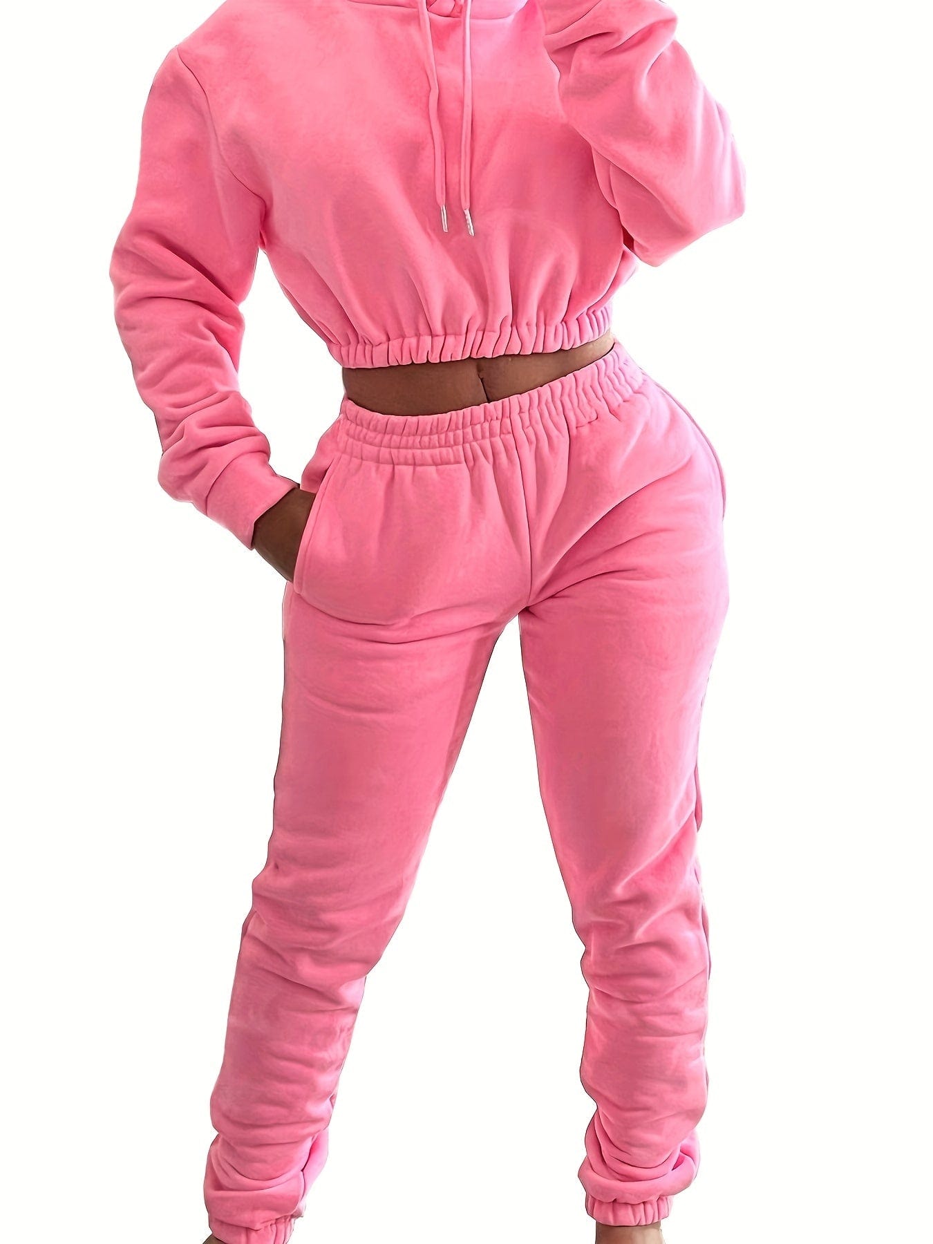 Elastic Hem Fleece Lining Drawstring Hoodie & Jogging Pants Two-Piece Set