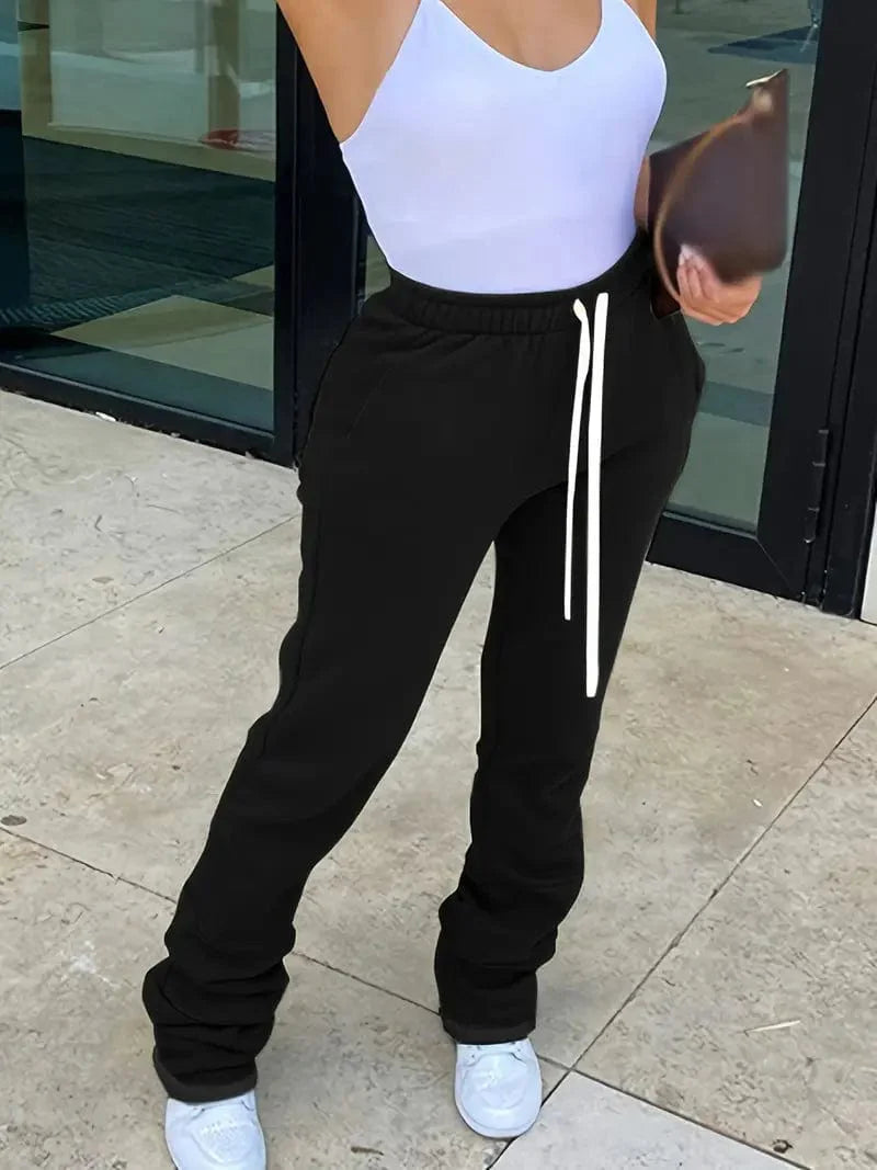 Elastic Waist Drawstring Pants for Women, Cozy Loose Fit Stretchy Trousers for Autumn & Winter