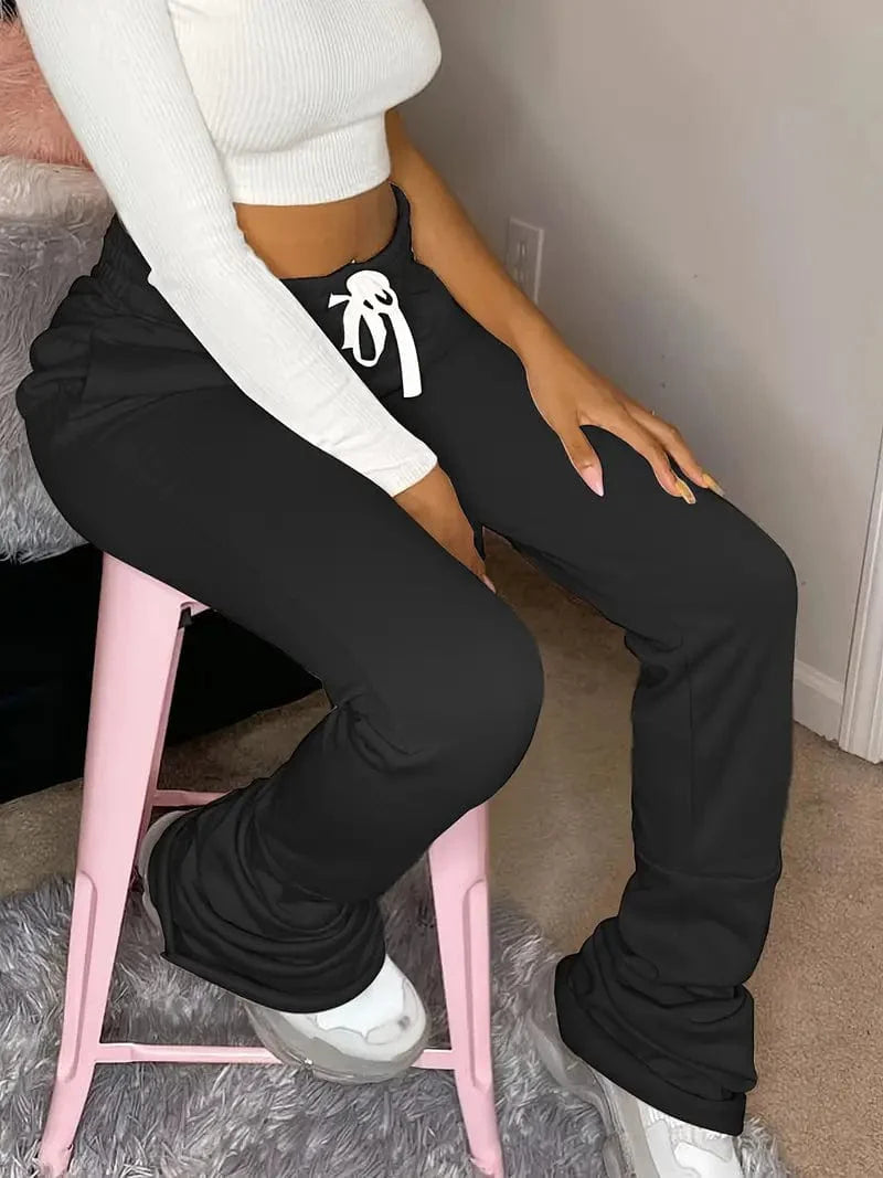 Elastic Waist Drawstring Pants for Women, Cozy Loose Fit Stretchy Trousers for Autumn & Winter