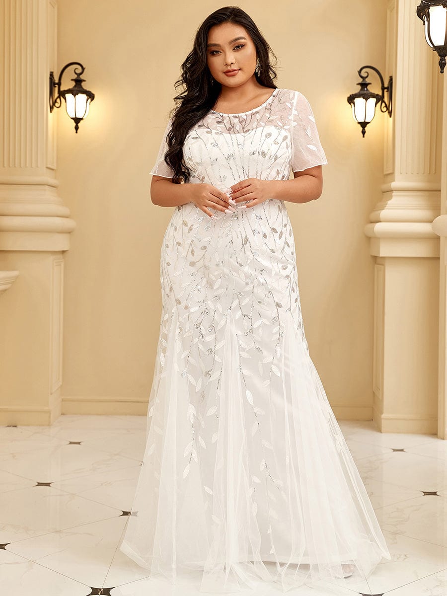 Shimmery Sequin Floral Fishtail Tulle Dress for Plus Size Beauty