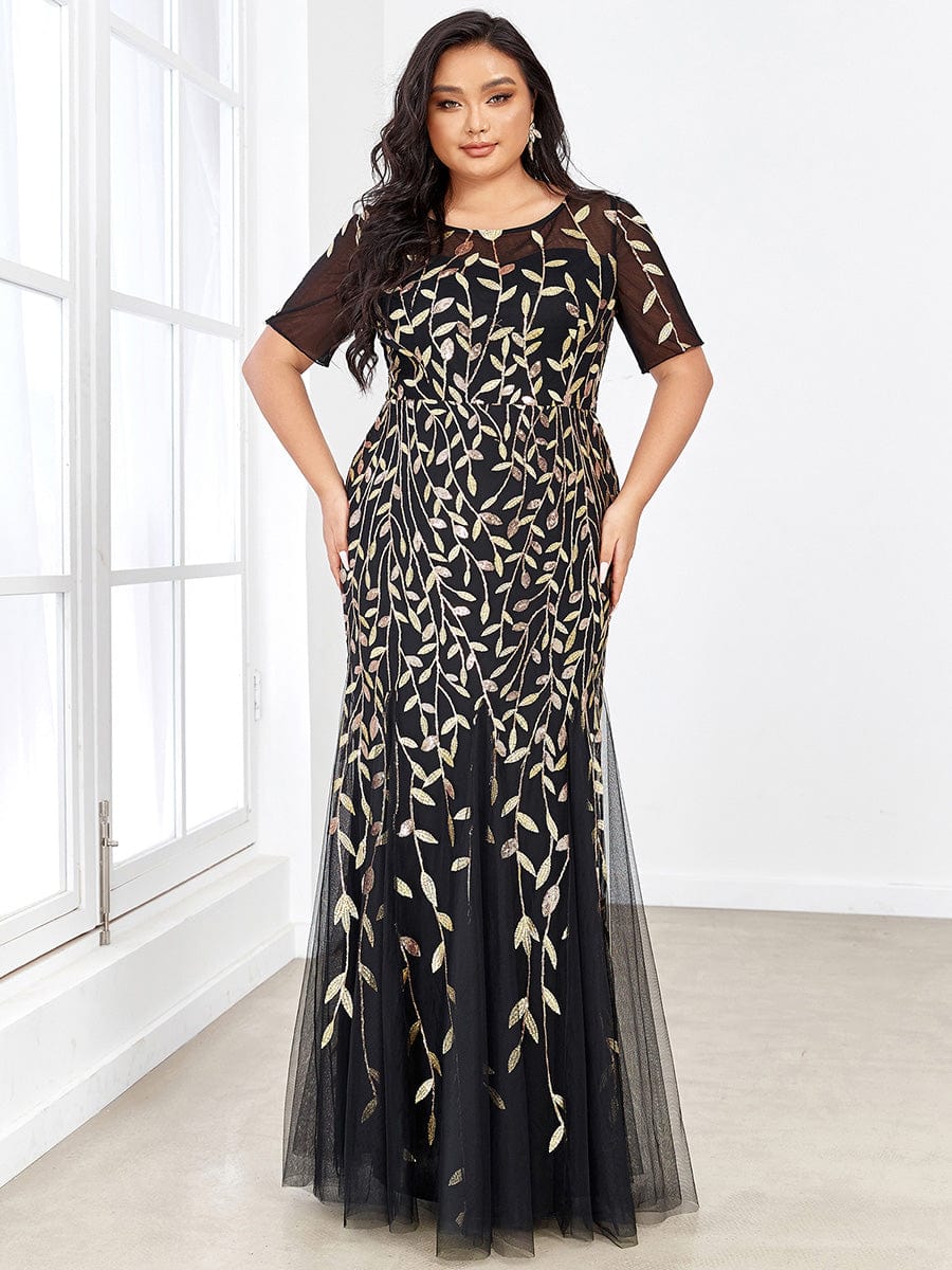 Shimmery Sequin Floral Fishtail Tulle Dress for Plus Size Beauty