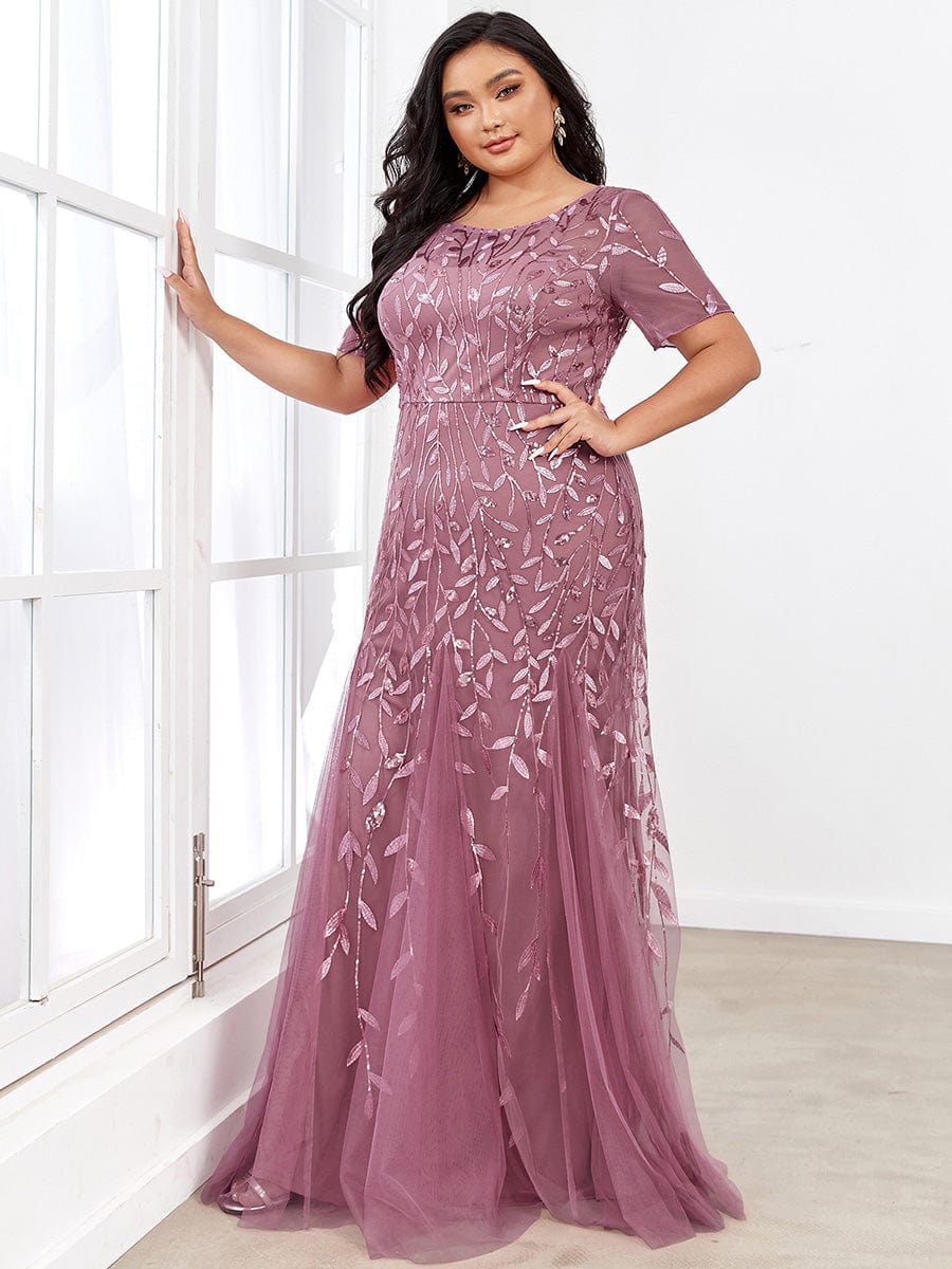 Shimmery Sequin Floral Fishtail Tulle Dress for Plus Size Beauty