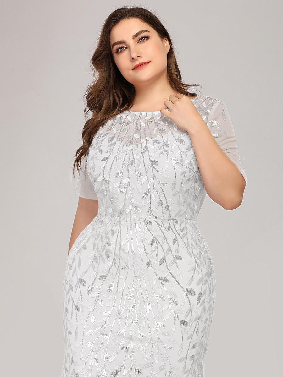Shimmery Sequin Floral Fishtail Tulle Dress for Plus Size Beauty