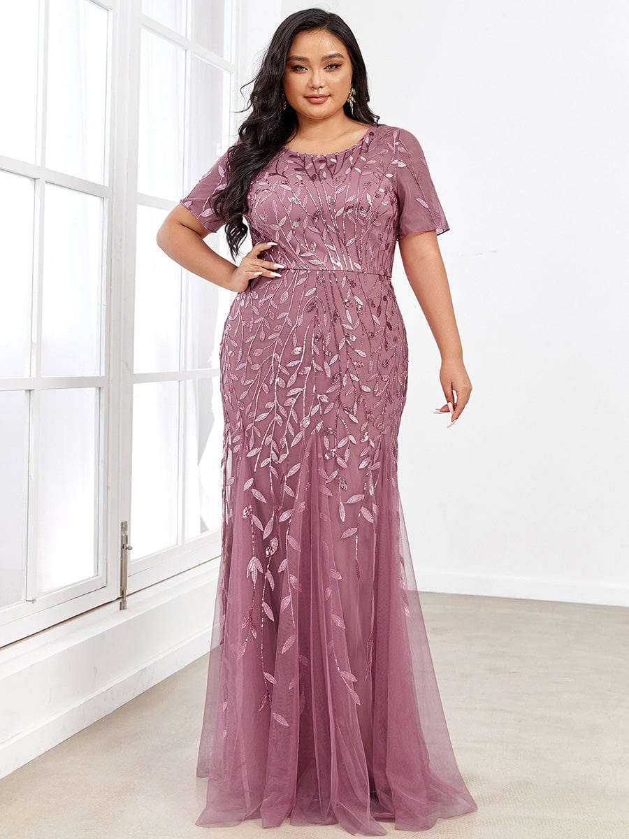 Shimmery Sequin Floral Fishtail Tulle Dress for Plus Size Beauty