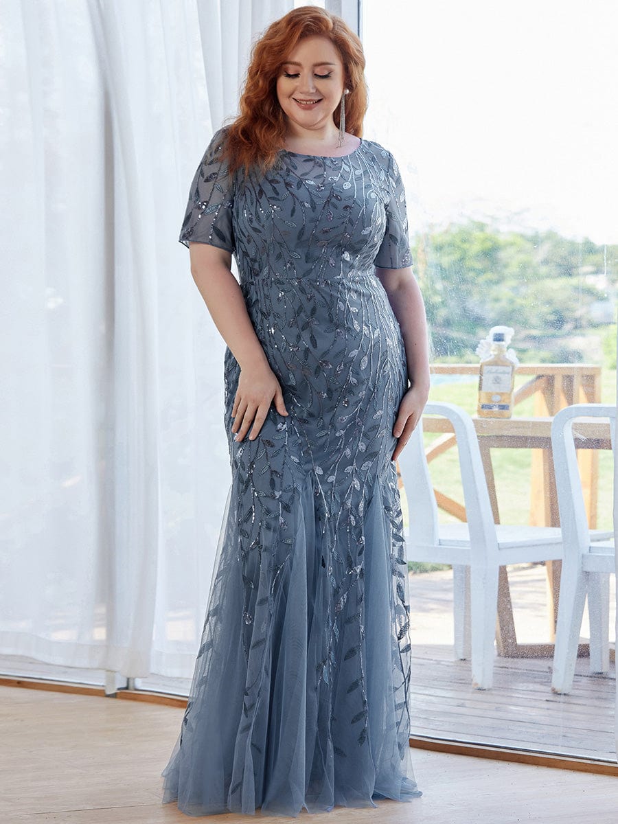 Shimmery Sequin Floral Fishtail Tulle Dress for Plus Size Beauty