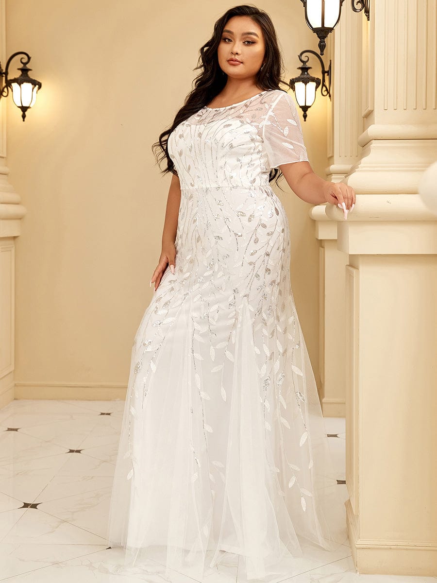 Shimmery Sequin Floral Fishtail Tulle Dress for Plus Size Beauty