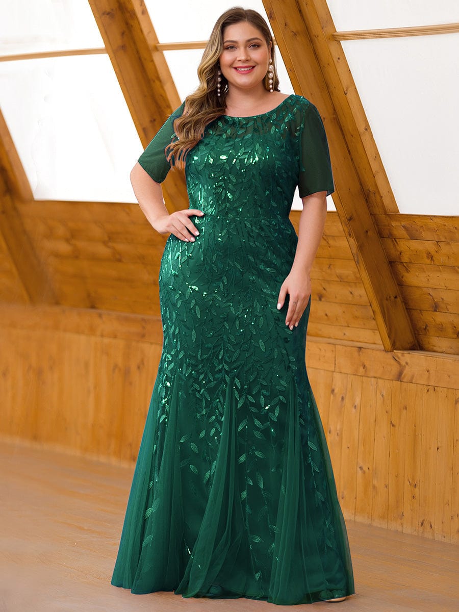 Shimmery Sequin Floral Fishtail Tulle Dress for Plus Size Beauty