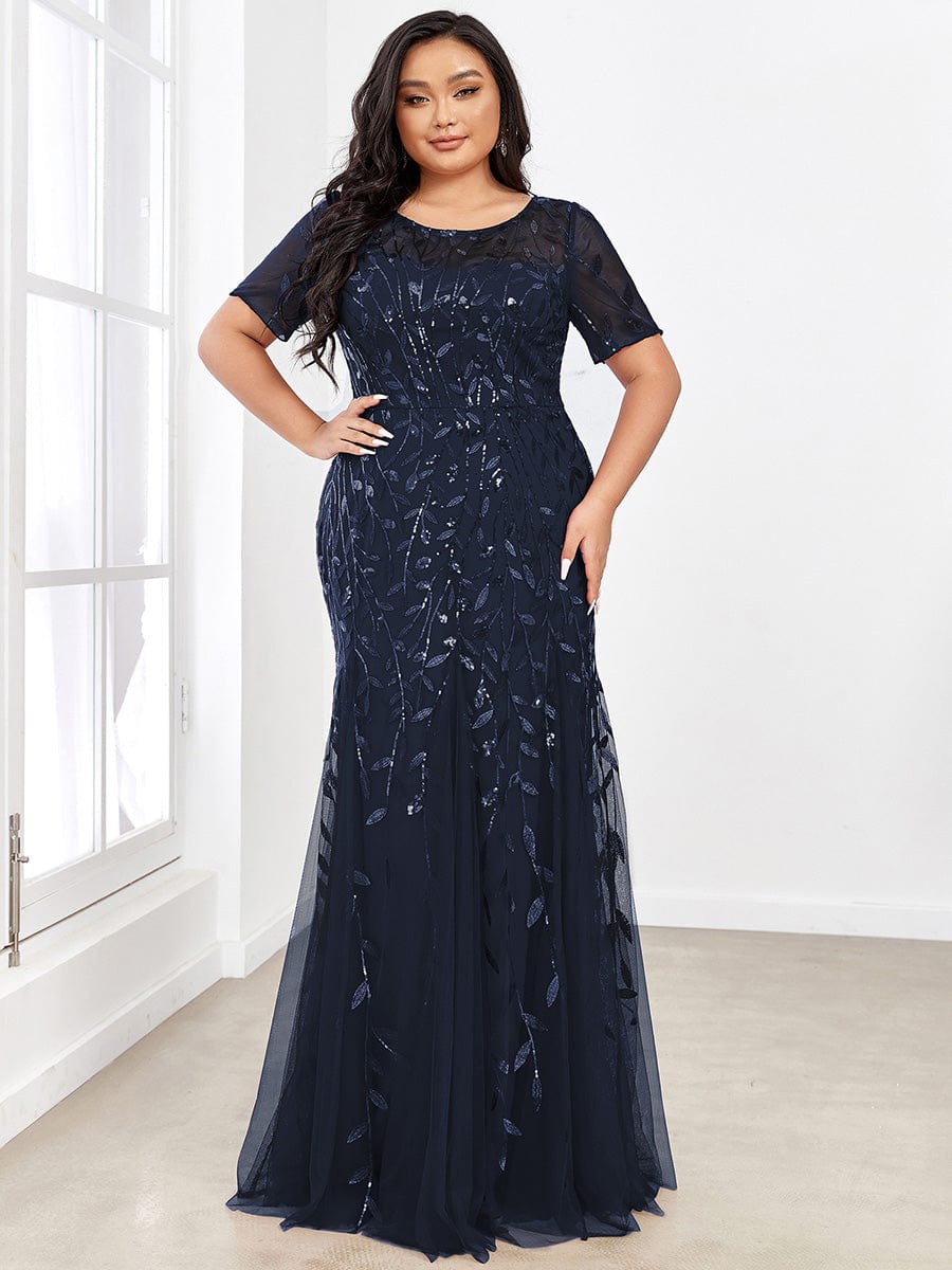 Shimmery Sequin Floral Fishtail Tulle Dress for Plus Size Beauty