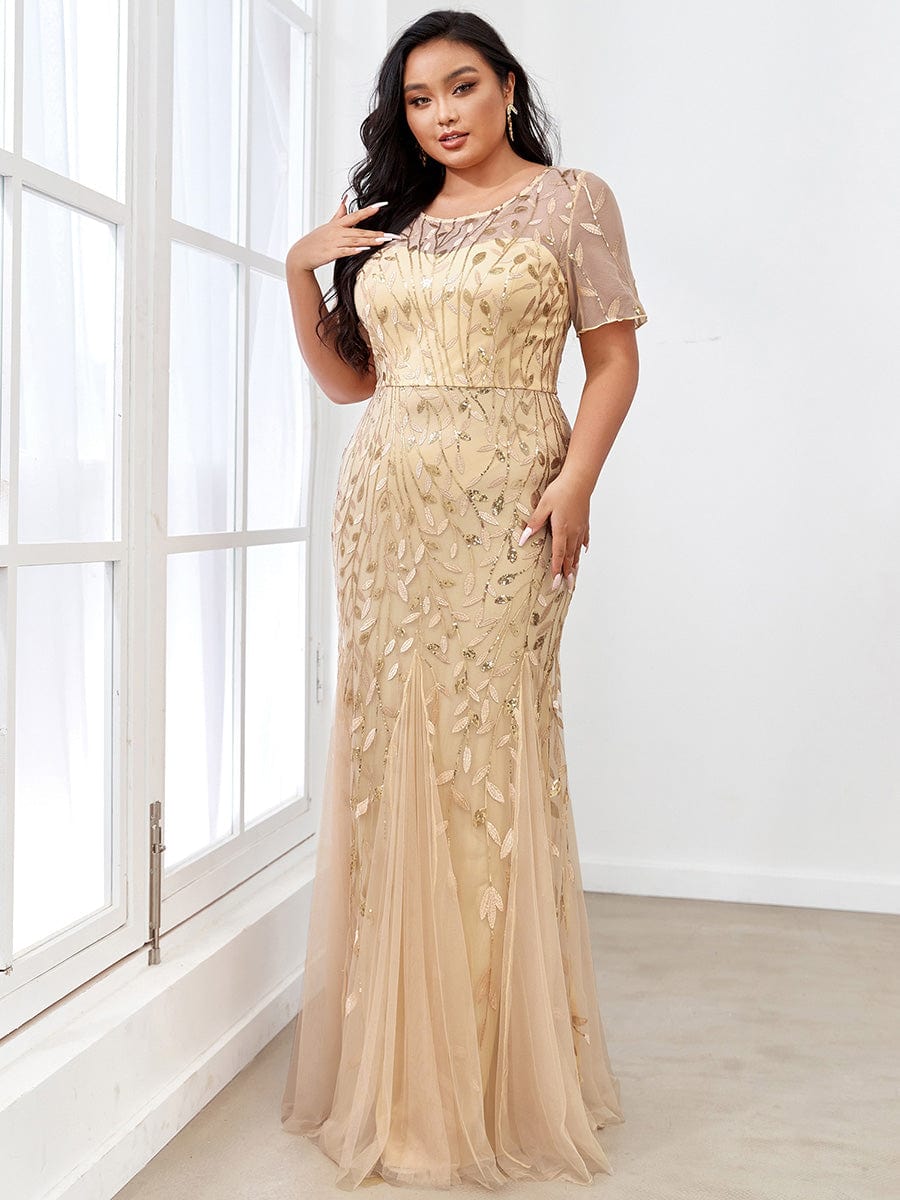 Shimmery Sequin Floral Fishtail Tulle Dress for Plus Size Beauty