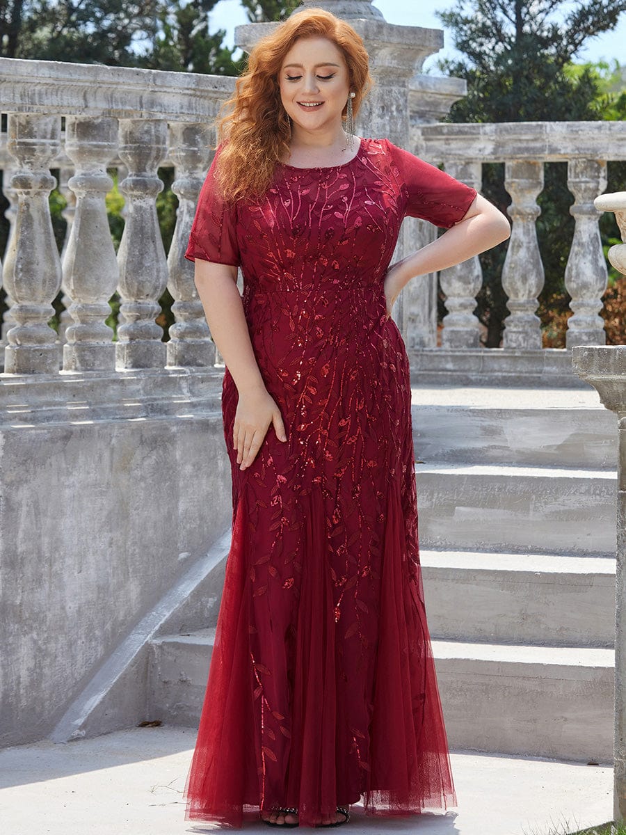 Shimmery Sequin Floral Fishtail Tulle Dress for Plus Size Beauty
