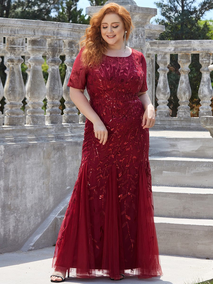 Shimmery Sequin Floral Fishtail Tulle Dress for Plus Size Beauty