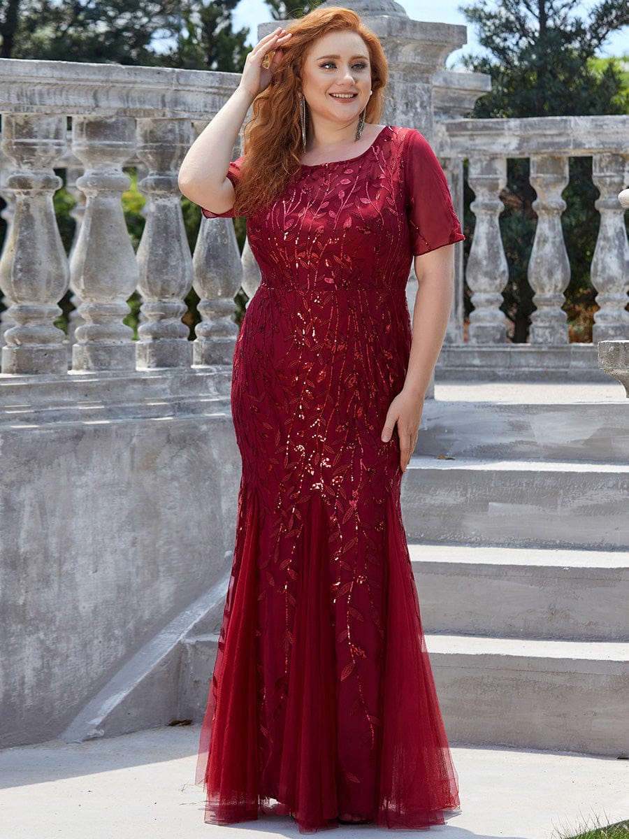Shimmery Sequin Floral Fishtail Tulle Dress for Plus Size Beauty