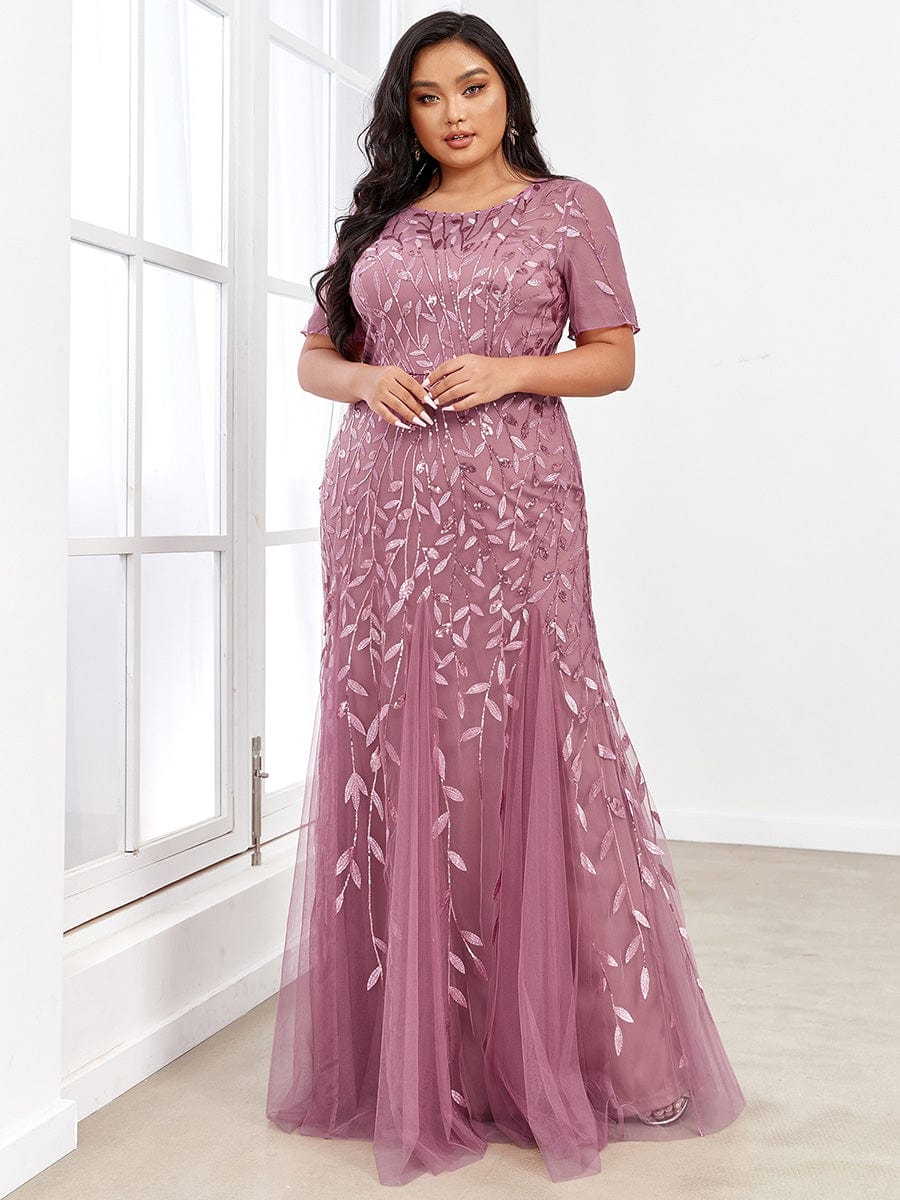 Shimmery Sequin Floral Fishtail Tulle Dress for Plus Size Beauty