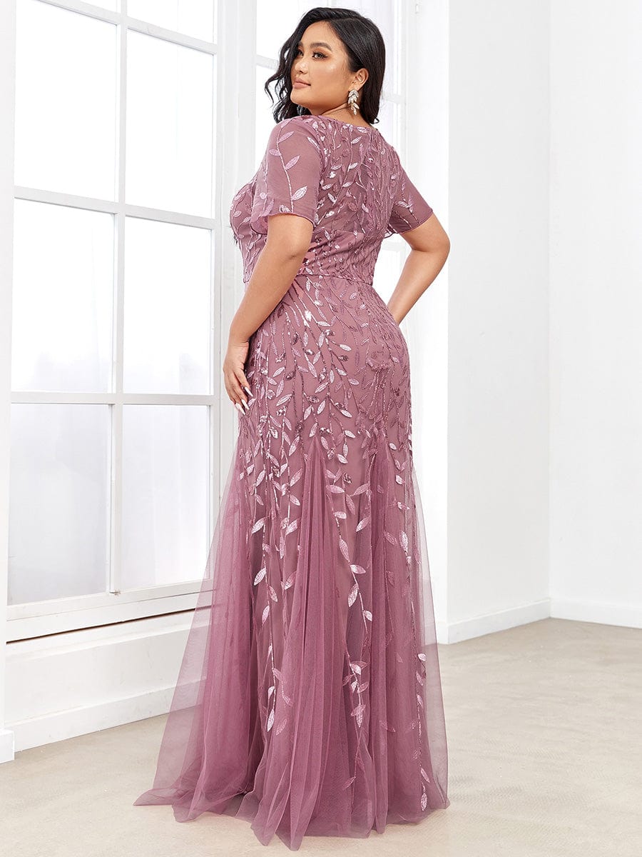 Shimmery Sequin Floral Fishtail Tulle Dress for Plus Size Beauty