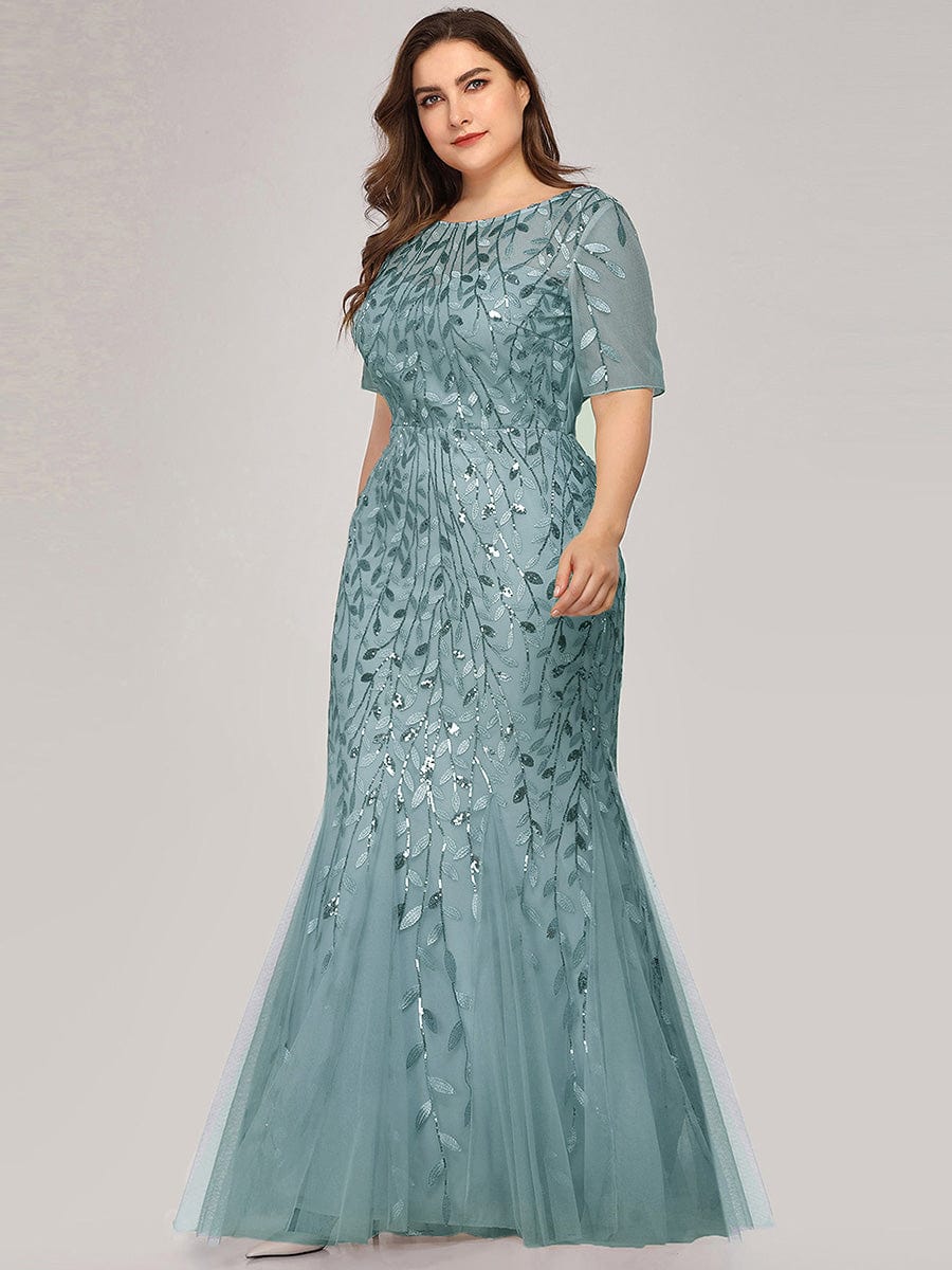 Shimmery Sequin Floral Fishtail Tulle Dress for Plus Size Beauty