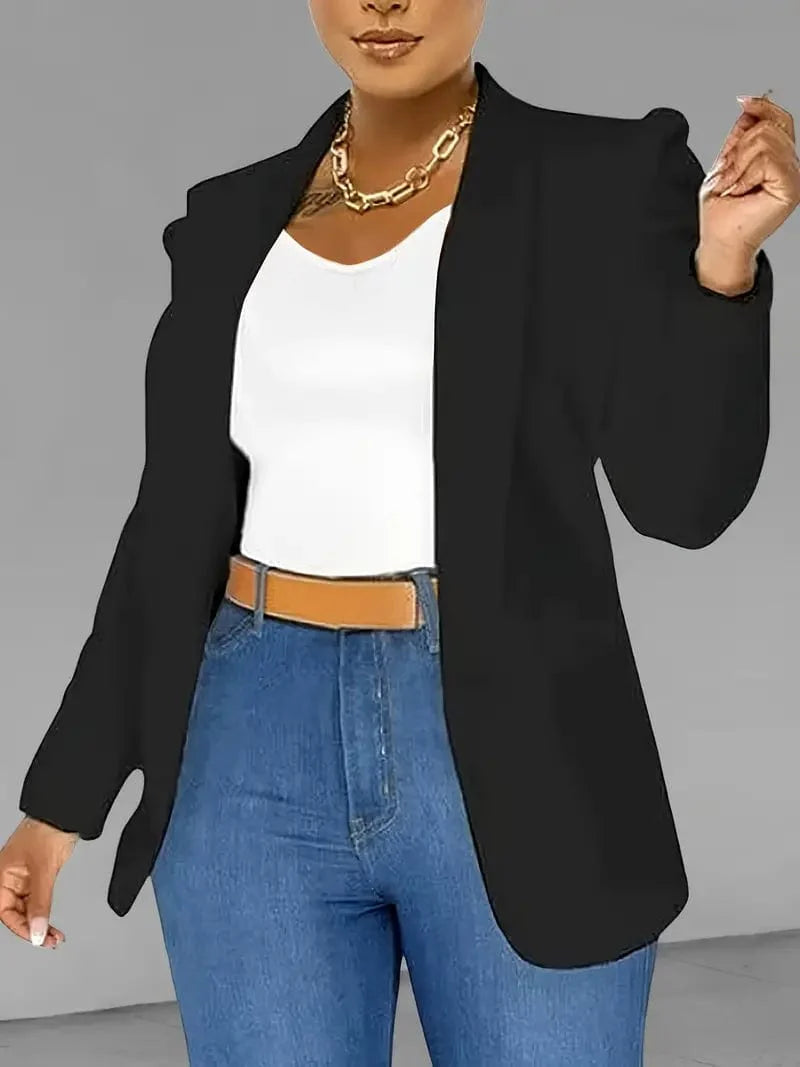 Elegant Solid Open Front Blazer for Women's Work Office Attire