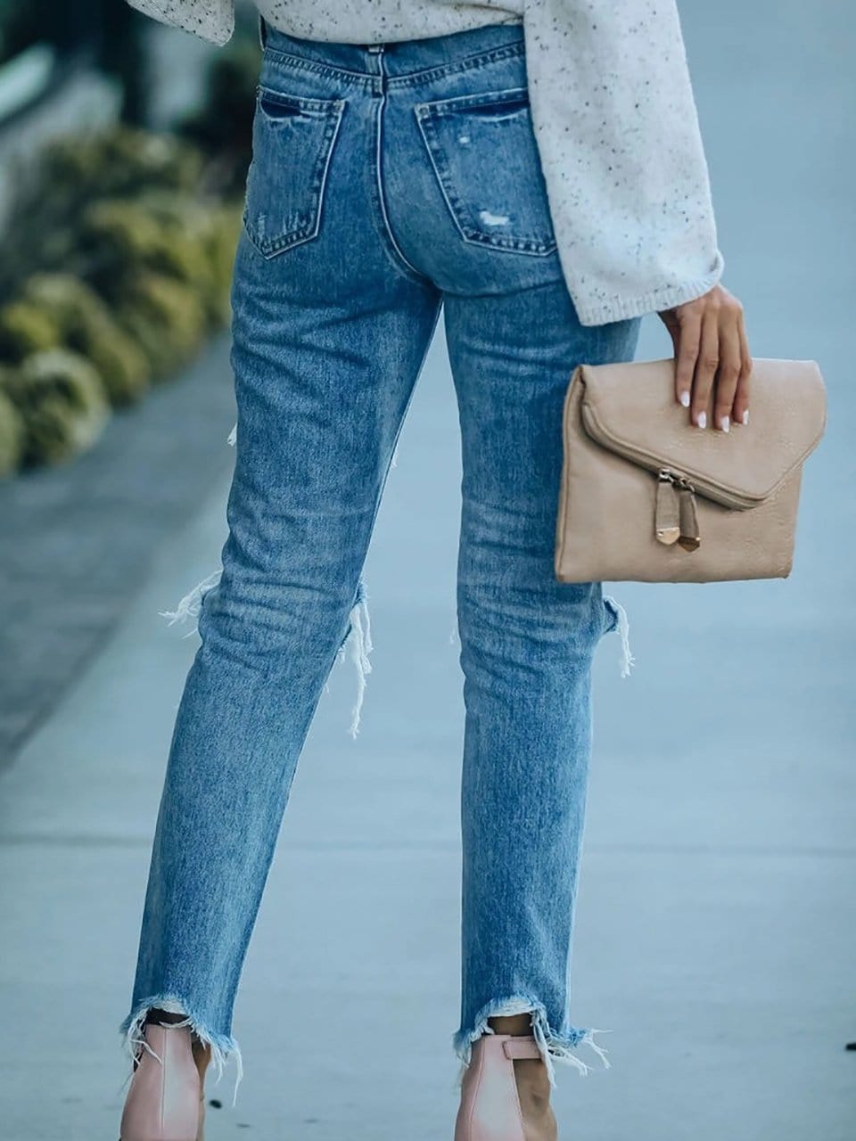 Fashion Street Straight-leg Ripped Jeans