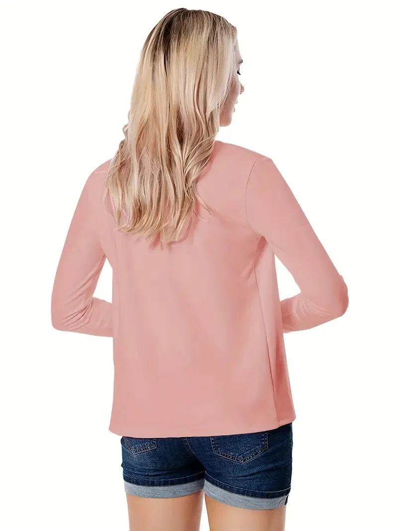 Women's Solid Open Front Blazer with Long Sleeves for Office Wear