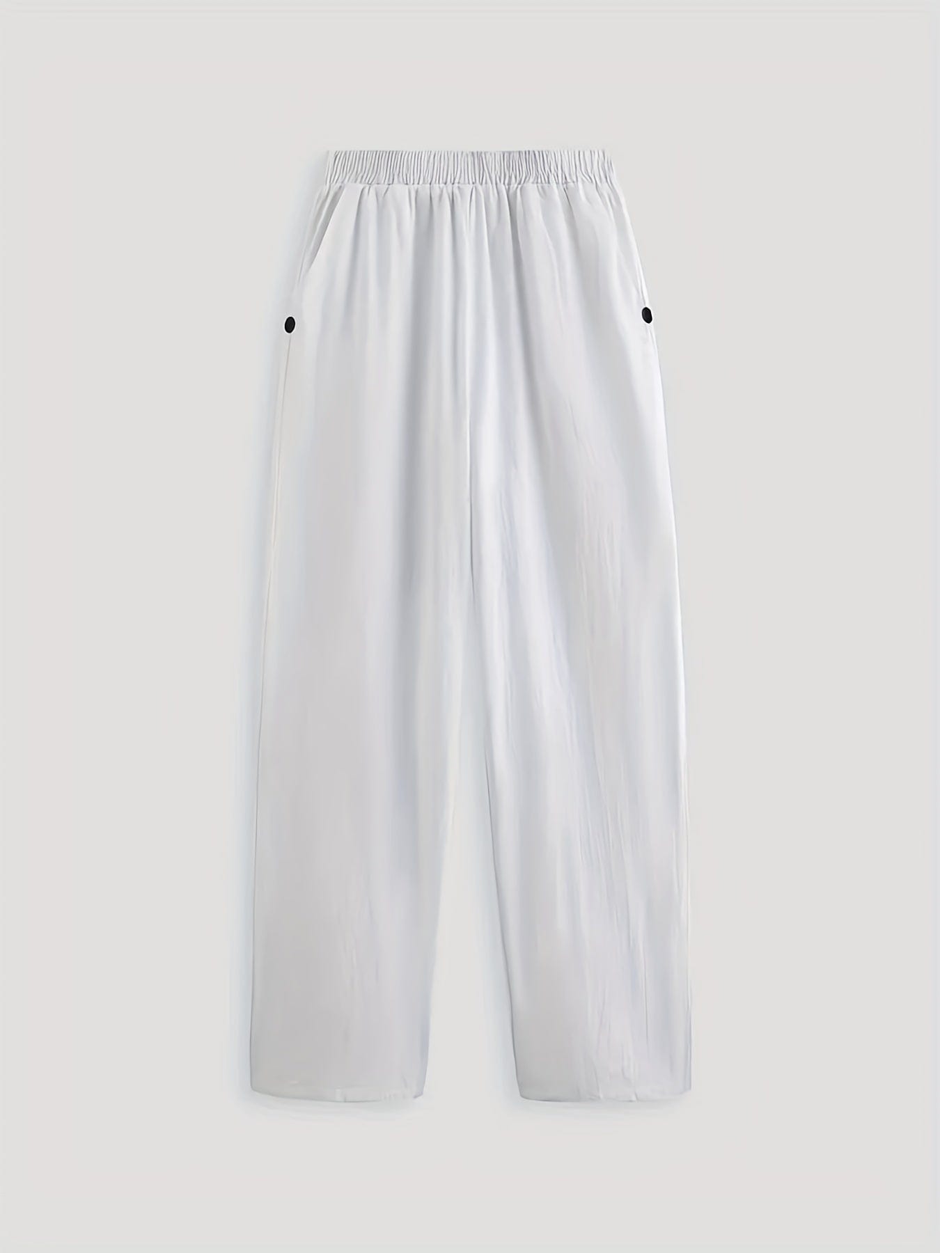 Casual Solid Elastic Waist Pockets Loose Pants