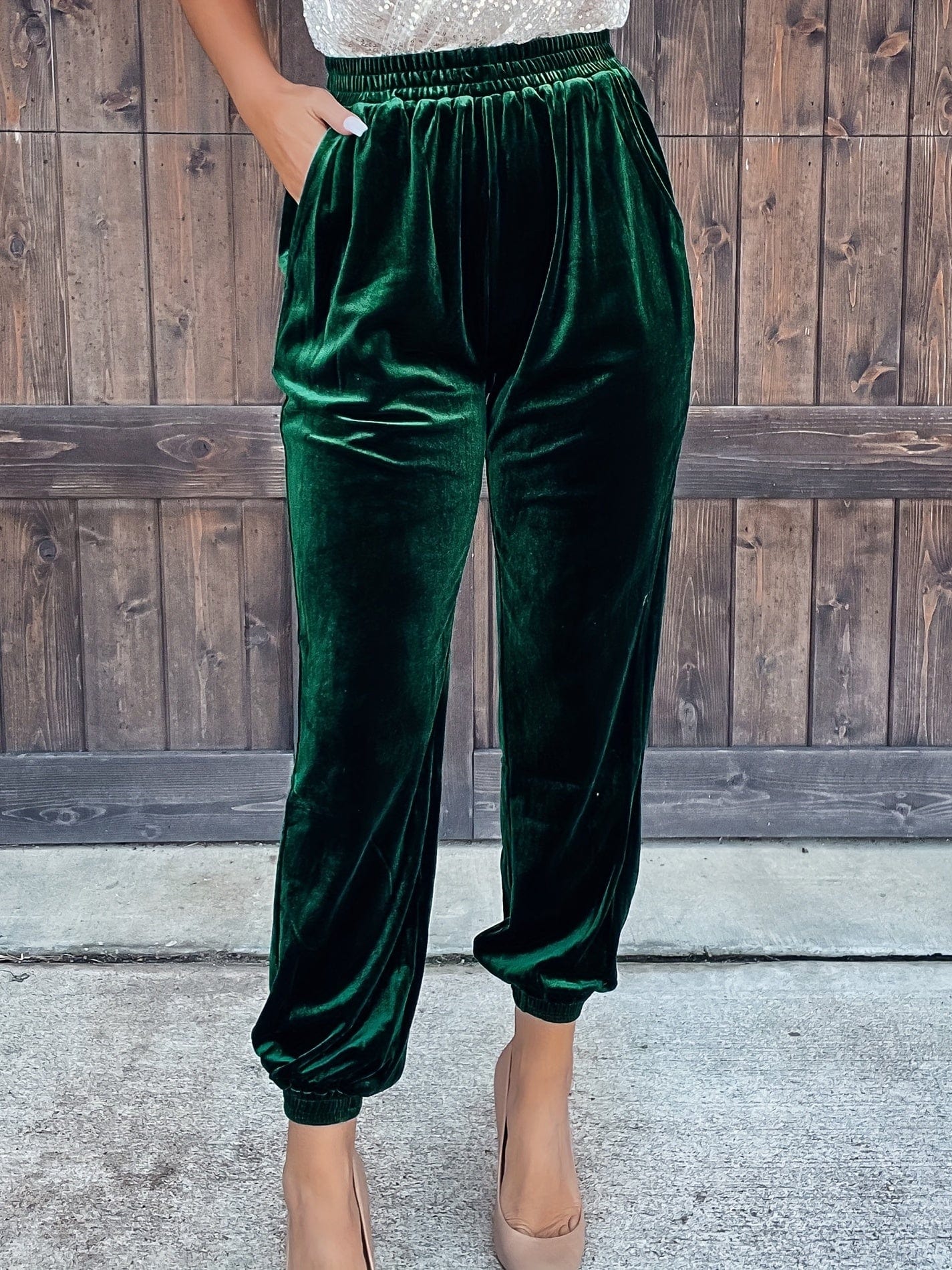 Casual Solid Elastic Waist Slant Pockets Pants
