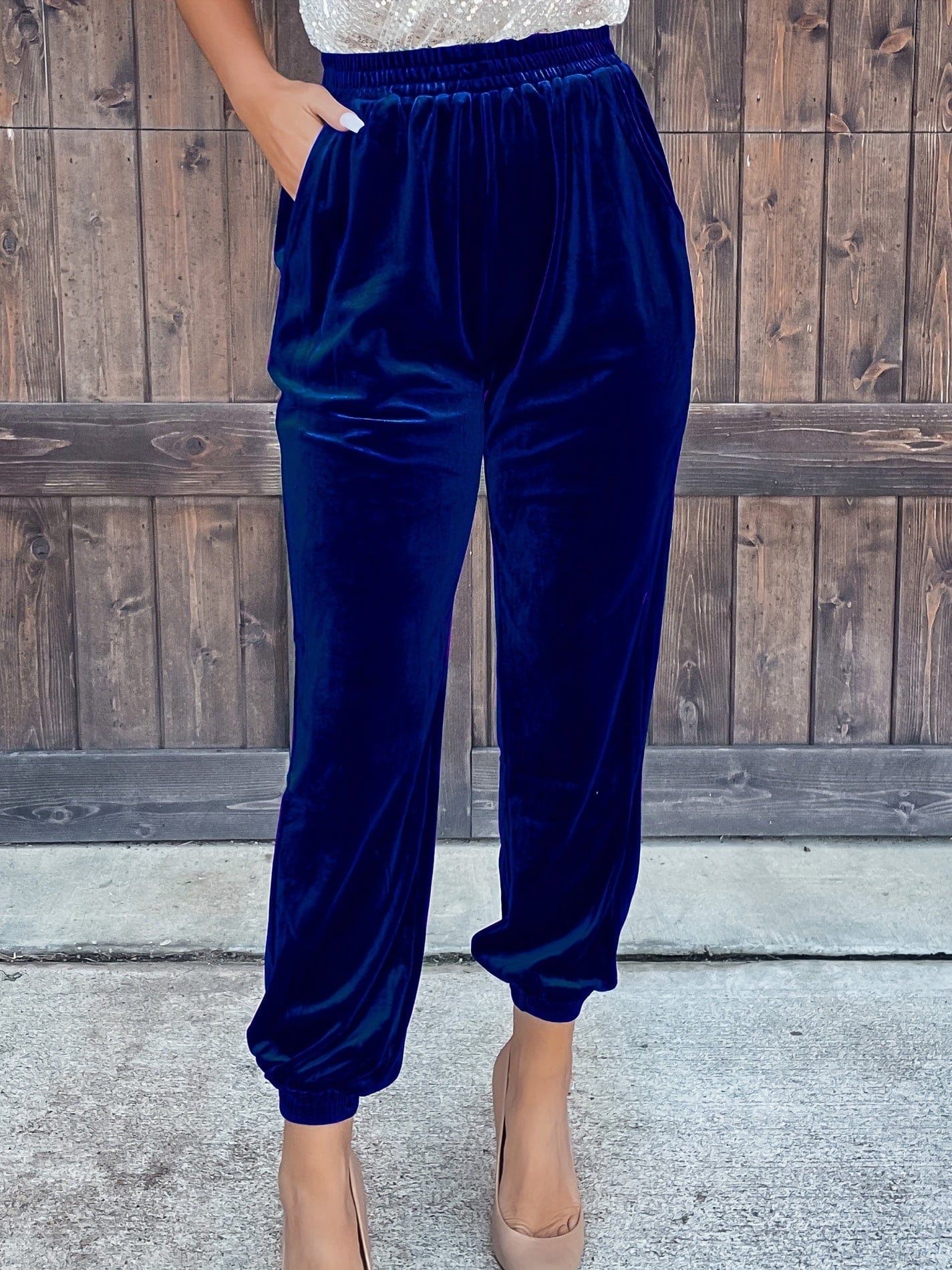 Casual Solid Elastic Waist Slant Pockets Pants