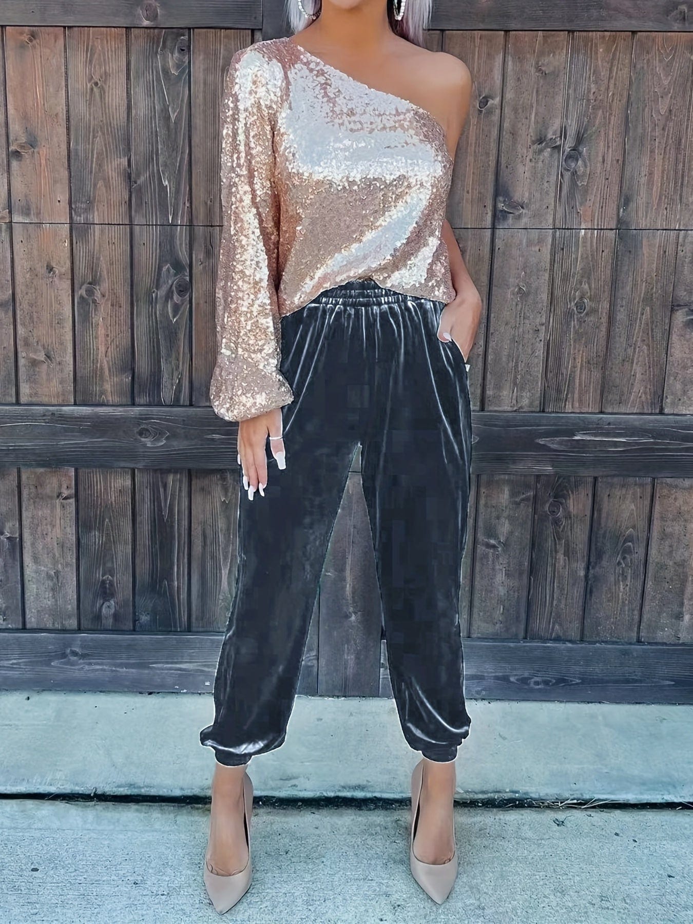 Casual Solid Elastic Waist Slant Pockets Pants