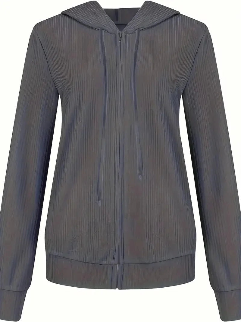 Casual Solid Long Sleeve Zip-Up Drawstring Hoodies